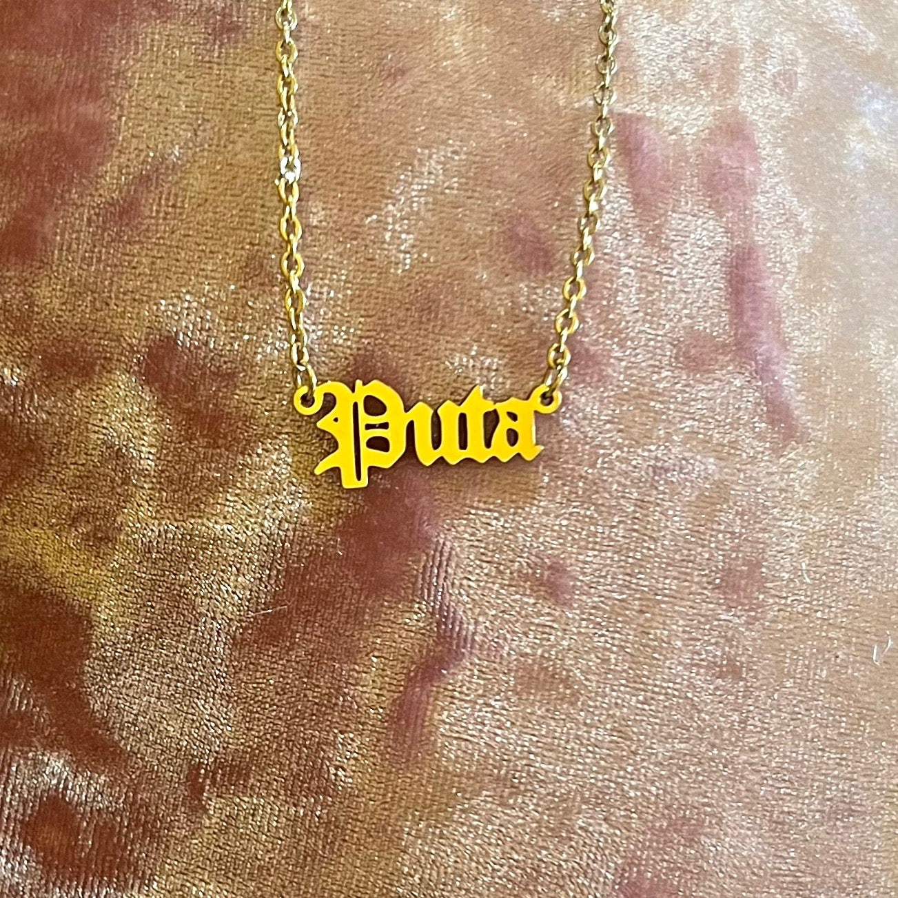 Puta Gold Plated Nameplate Necklace