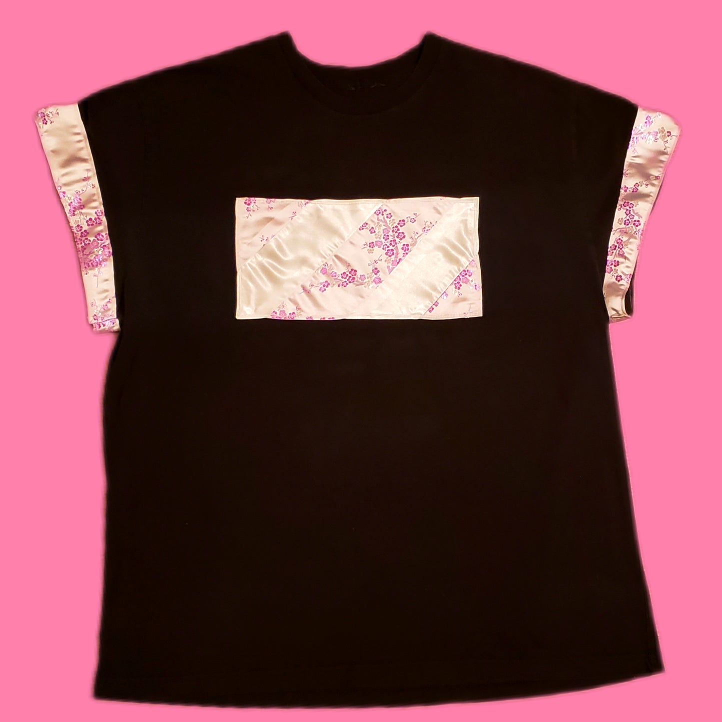 Upcycled Black Shirt w/ Silk Embellishments