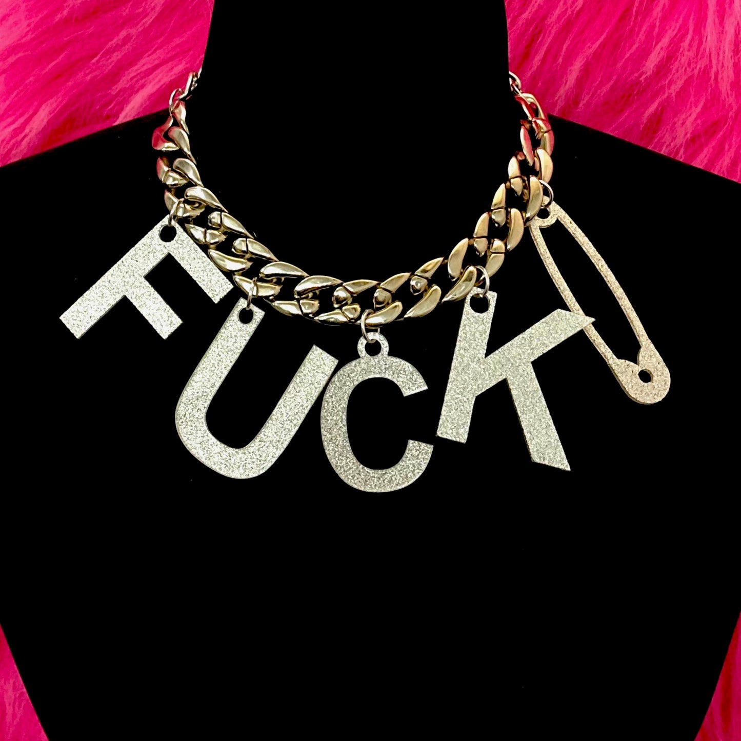 Sparkly Fuck Safety Pin Chain Necklace