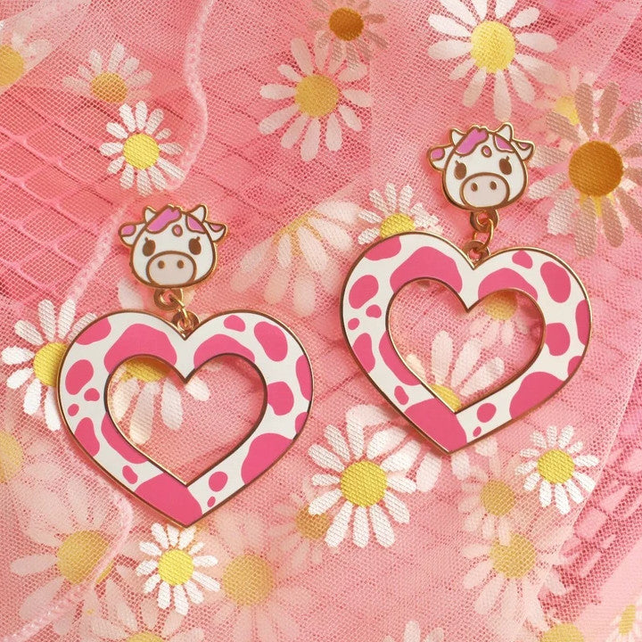 Cow Heart Earrings Pink